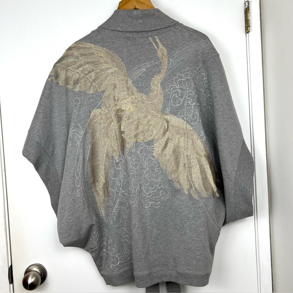 Olsen Gorgeous Embroidered Athleisure Wrap Tie Front Jacket Top M/10 Gray/Gold